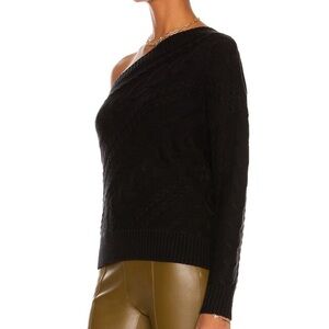 L’Agence Zoey One Shoulder Cable Knit Sweater in Black